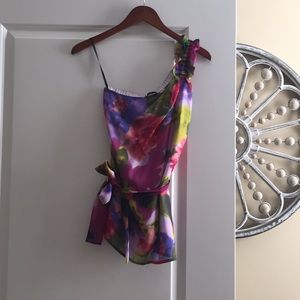 Bebe one shoulder asymmetrical 100% silk top XS